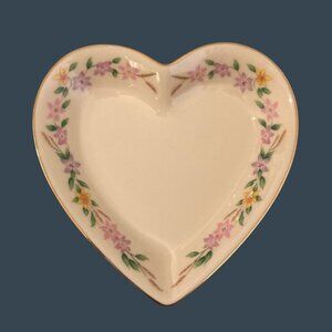 Vintage Lenox Heart Dish Gold Club Floral Wreath Vanity Jewelry Trinket Tray